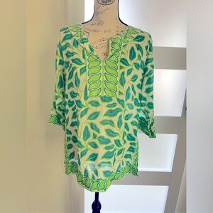 Gretchen Scott green tunic 3/4 sleeve size medium EUC 🥰